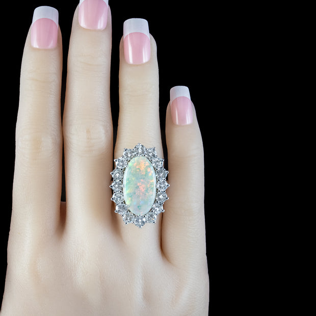 Vintage Opal Diamond Cocktail Ring 12ct Opal 4ct Diamond