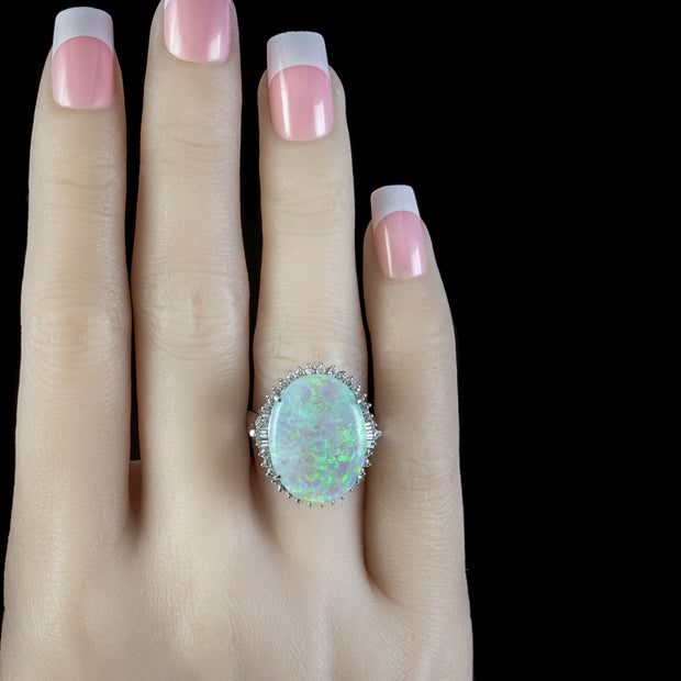 Vintage Opal Diamond Cocktail Ring 8.74ct Natural Opal 