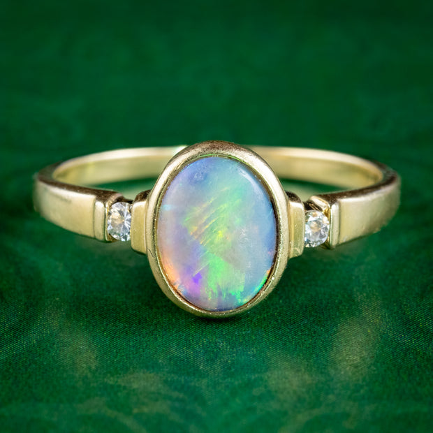 Vintage Opal Diamond Trilogy Ring 1.5ct Opal
