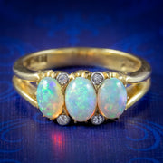 Vintage Opal Diamond Trilogy Ring Circa 1950