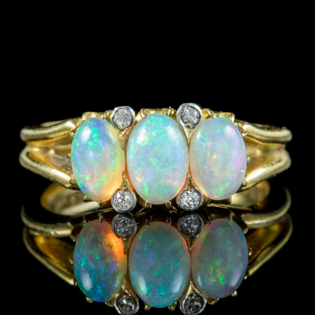 Vintage Opal Diamond Trilogy Ring Circa 1950