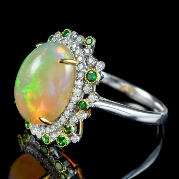 Vintage Opal Green Garnet Diamond Cocktail Ring 4.5ct Opal