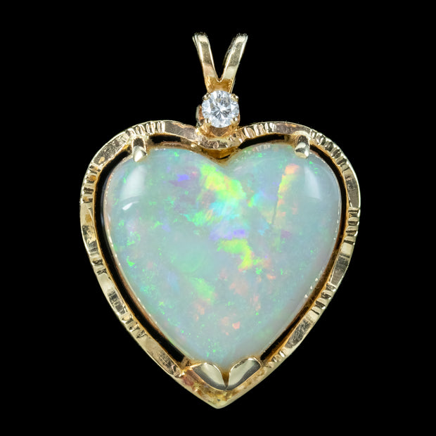 Vintage Opal Heart Diamond Pendant 15ct Gold 10ct Opal