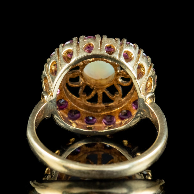 Vintage Opal Ruby Cocktail Ring 1.6ct Ruby Dated 1979