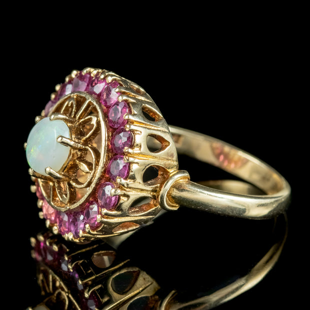 Vintage Opal Ruby Cocktail Ring 1.6ct Ruby Dated 1979