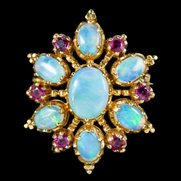 Vintage Opal Ruby Star Pendant 9ct Gold 5ct Of Opal Circa 1970