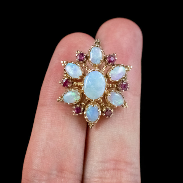 Vintage Opal Ruby Star Pendant 9ct Gold 5ct Of Opal Circa 1970