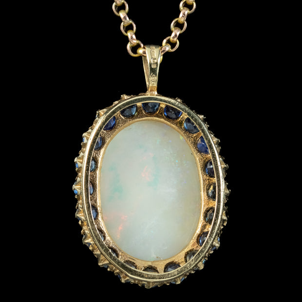 Vintage Opal Sapphire Pendant Necklace 9ct Gold 25ct Opal