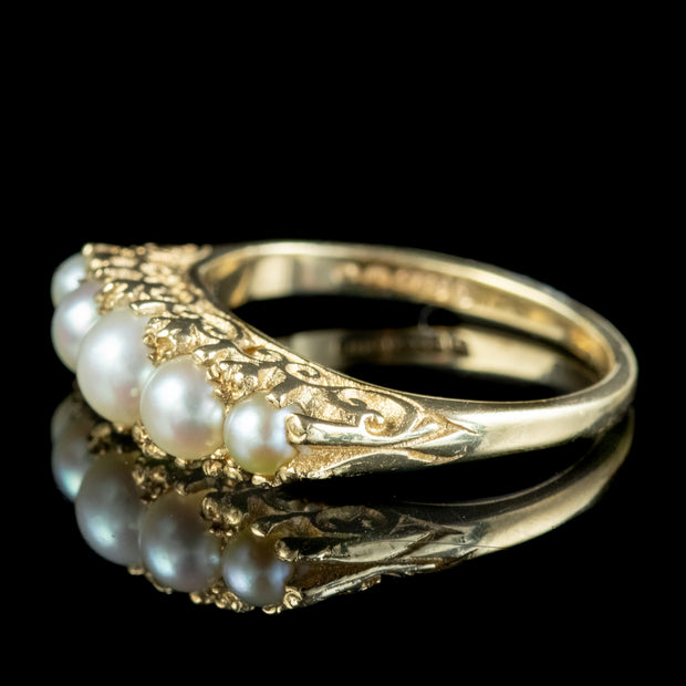 Vintage Pearl Carved Half Hoop Ring Dated 1967