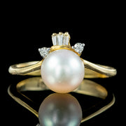 Vintage Pearl Diamond Tiara Ring 14ct Gold