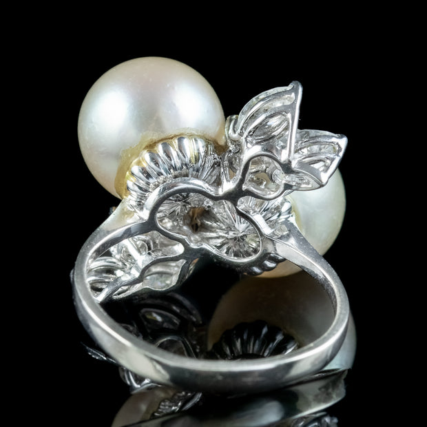 Vintage Pearl Diamond Toi Et Moi Twist Ring 1ct Of Diamond