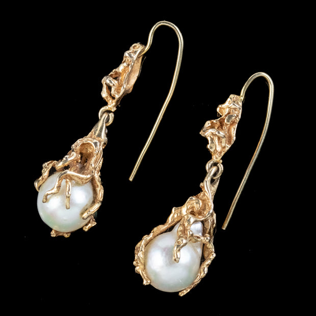 Vintage Pearl Drop Earrings 14ct Gold side