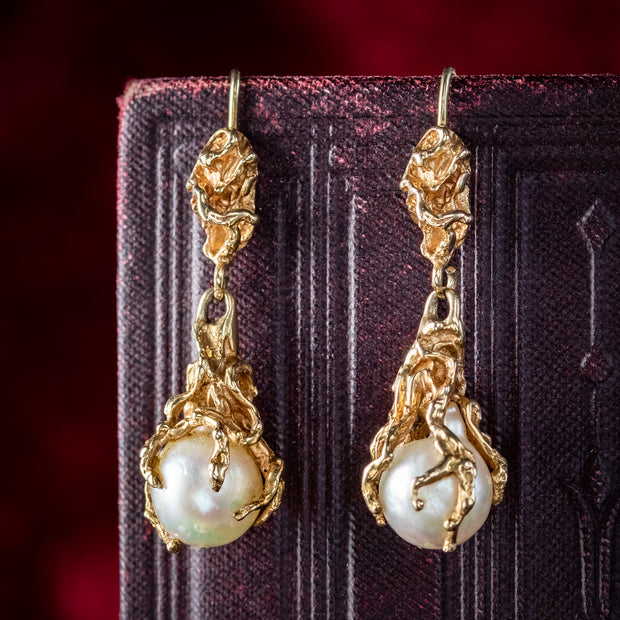 Vintage Pearl Drop Earrings 14ct Gold social