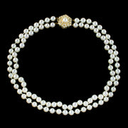 Vintage Pearl Necklace 9ct Gold Diamond Flower Clasp Dated 1985