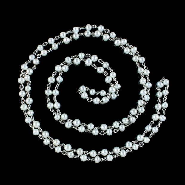 Vintage Pearl Platinum Opera Necklace 