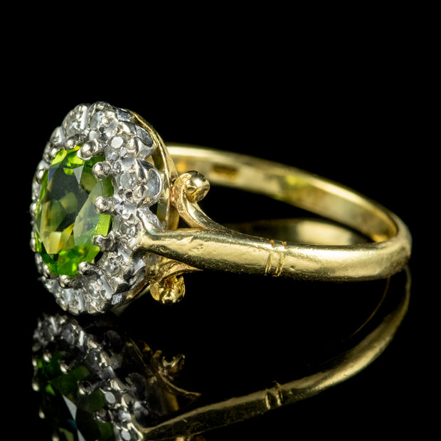 Vintage Peridot Diamond Cluster Ring 1.60ct Peridot Dated 1974