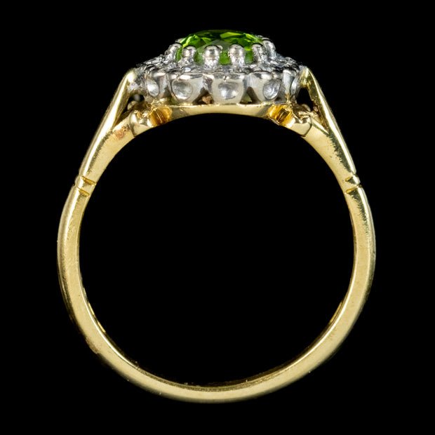 Vintage Peridot Diamond Cluster Ring 1.60ct Peridot Dated 1974