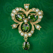 Vintage Peridot Pearl Pendant 9ct Gold Dated 1982