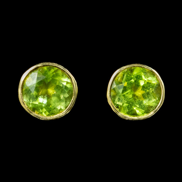 Vintage Peridot Stud Earrings 18ct Gold Circa 1970 front