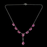 Vintage Pink Paste Lavaliere Necklace Silver 