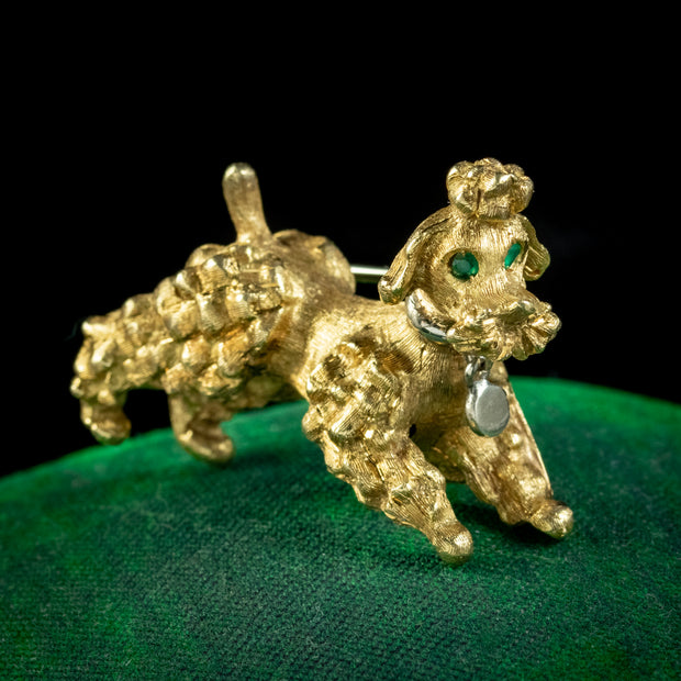 Vintage Poodle Dog Brooch Emerald Eyes 18ct Gold Circa 1960