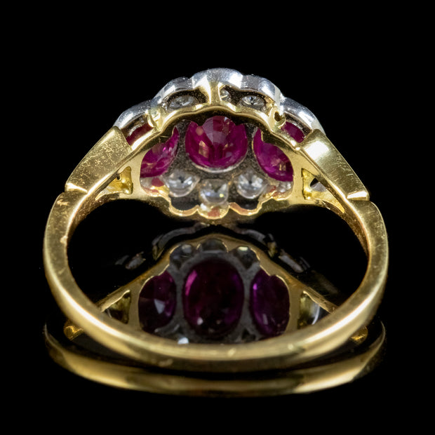 Vintage Ruby Diamond Cluster Ring 18ct Gold 1.25ct Of Ruby