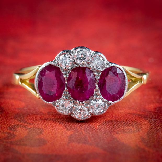 Vintage Ruby Diamond Cluster Ring 18ct Gold 1.25ct Of Ruby