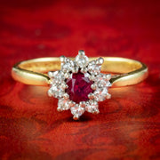 Vintage Ruby Diamond Cluster Ring Dated 1966