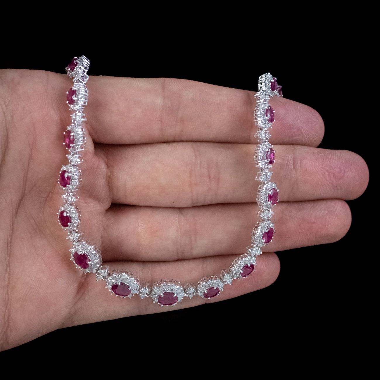 Vintage Ruby Diamond Riviere Necklace 15ct Of Ruby 18ct Gold Cert ...