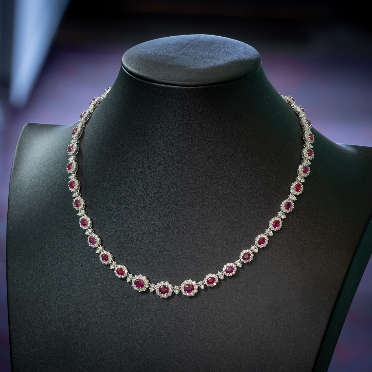 Vintage Ruby Diamond Riviere Necklace 15ct Of Ruby 18ct Gold Cert ...