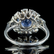 Vintage Sapphire Diamond Cluster Ring 3.30ct Sapphire With Cert