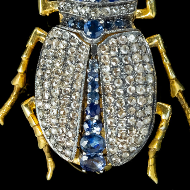 Vintage Sapphire Diamond Stag Beetle Brooch Pendant 18ct Gold 3ct Of Diamond 3ct Of Sapphire