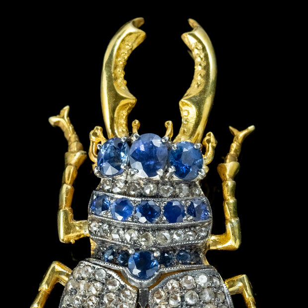 Vintage Sapphire Diamond Stag Beetle Brooch Pendant 18ct Gold 3ct Of Diamond 3ct Of Sapphire