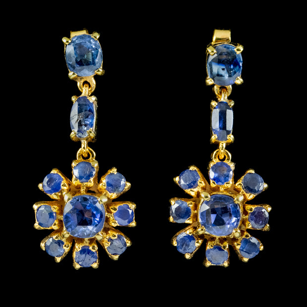 Vintage Sapphire Drop Earrings 4.3ct Of Sapphire 