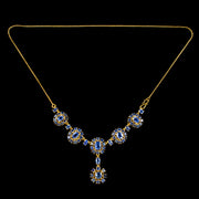 Vintage Sapphire Lavaliere Necklace Silver 18ct Gold Gilt 9ct Of Sapphire 