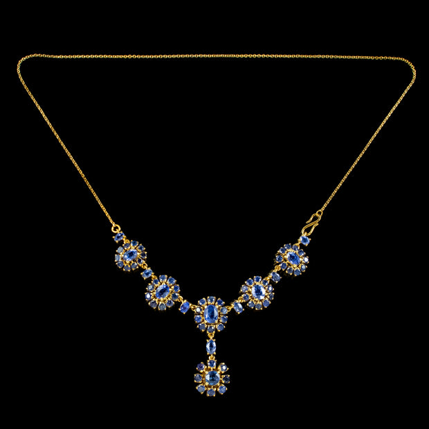 Vintage Sapphire Lavaliere Necklace Silver 18ct Gold Gilt 9ct Of Sapphire 