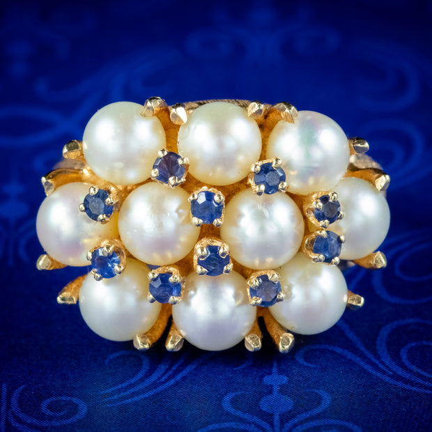 Vintage Sapphire Pearl Cocktail Cluster Ring 