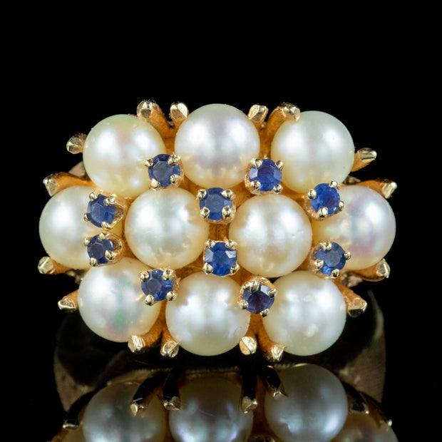 Vintage Sapphire Pearl Cocktail Cluster Ring 