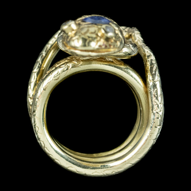 Vintage Sapphire Snake Ring 0.30ct Sapphire Diamond Eyes
