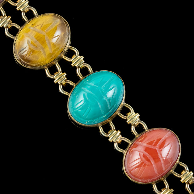 Vintage Scarab Beetle Gemstone Bracelet 12ct Gold Filled