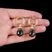 Vintage Smoky Quartz Night And Day Drop Earrings 14ct Gold