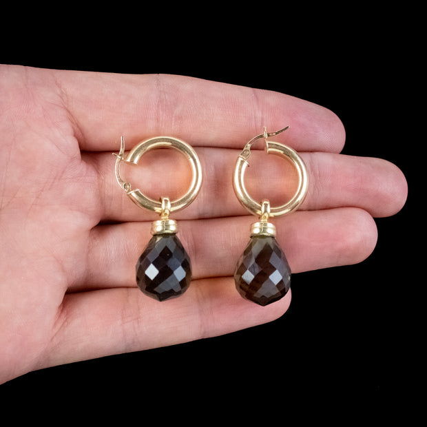 Vintage Smoky Quartz Night And Day Drop Earrings 14ct Gold