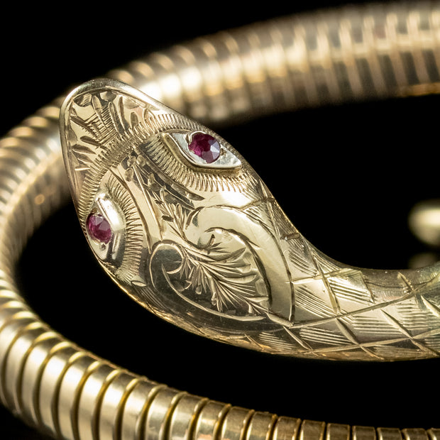 Vintage Snake Bangle 9ct Rolled Gold Ruby Eyes Crop And Farr Dated 1956