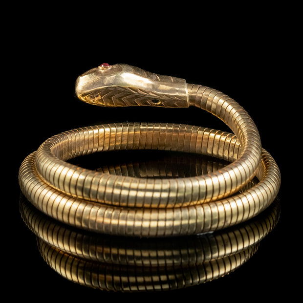 Vintage Snake Bangle Gold Gilt Paste Eyes