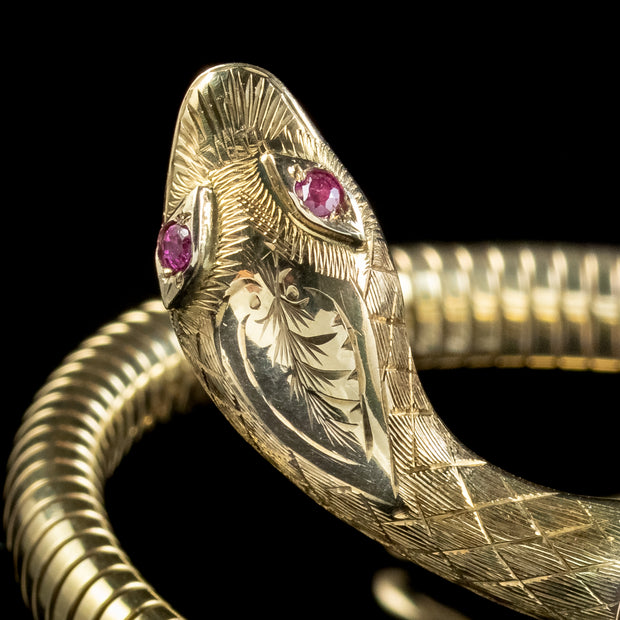Vintage Snake Bangle Ruby Eyes 9ct Rolled Gold Smith And Pepper Dated 1962