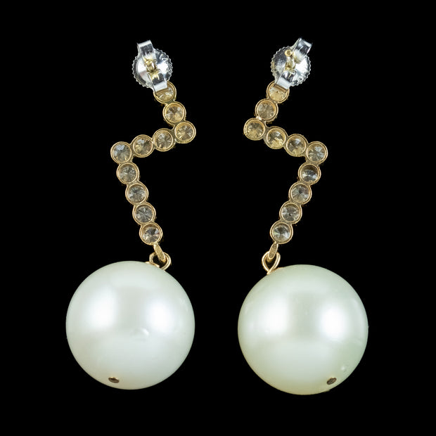 Vintage South Sea Pearl Diamond Drop Earrings 14ct Gold