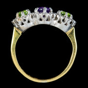 Vintage Suffragette Cluster Ring Diamond Peridot Amethyst Dated 1976