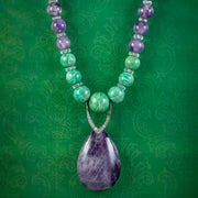 Vintage Suffragette Gemstone Bead Necklace Amethyst Dropper