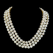 Vintage Triple Strand Pearl Choker Necklace 9ct Gold Sun Clasp Dated 1963