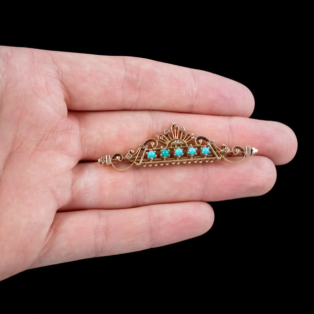 Vintage Turquoise Brooch 14ct Gold 